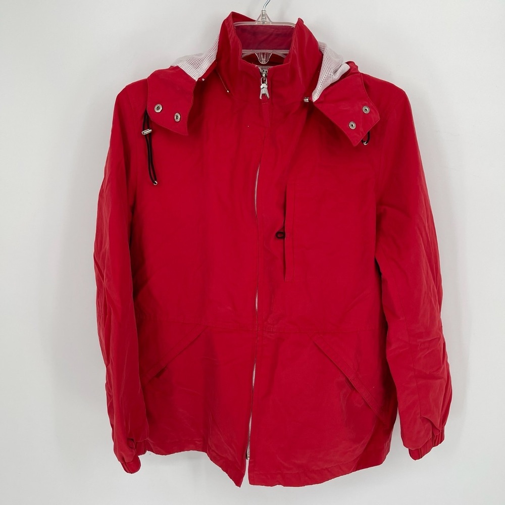 Giacca Sport Vintage Women's Red Full Zip Hooded Windbreaker Jacket Size S
